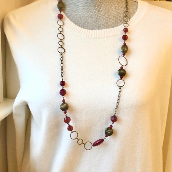 Antique gold/dark red SET station chain & bracelet - Picture 2 of 10